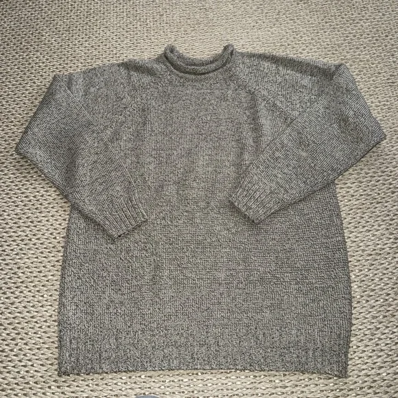 Women's Vintage Gray Roll Neck Fisherman's Sweater, XL. Cottage Country - Picture 3 of 8